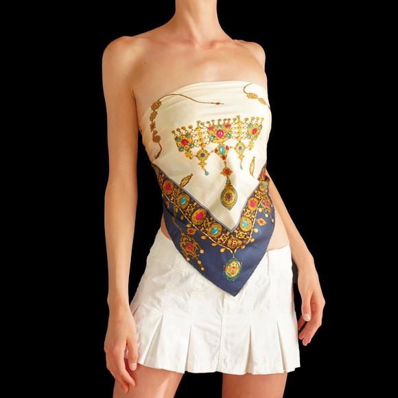 Vintage 80s/90s jewel print hand rolled square silk scarf - Picture 5 of 6